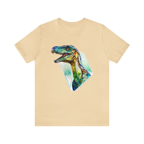 Stained Glass Velociraptor - Short Sleeve Tee Soft Cream